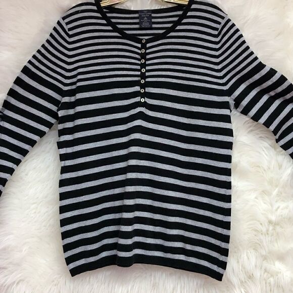 Faded Glory 1X striped half-button up sweater - Picture 2 of 8